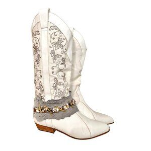 Vintage custom CAPORICCI white leather cowboy boots size- 38 M